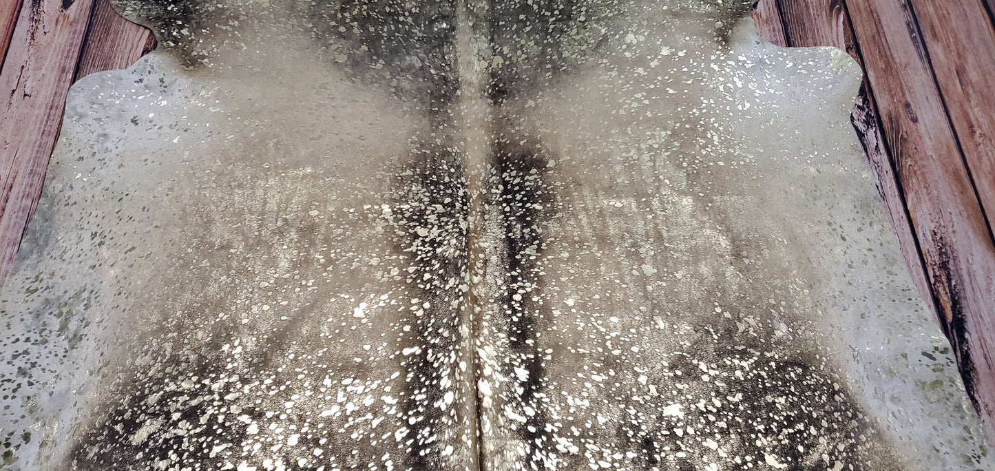 Metallic Dark Gold Cowhide Rug 7ft x 6.5ft