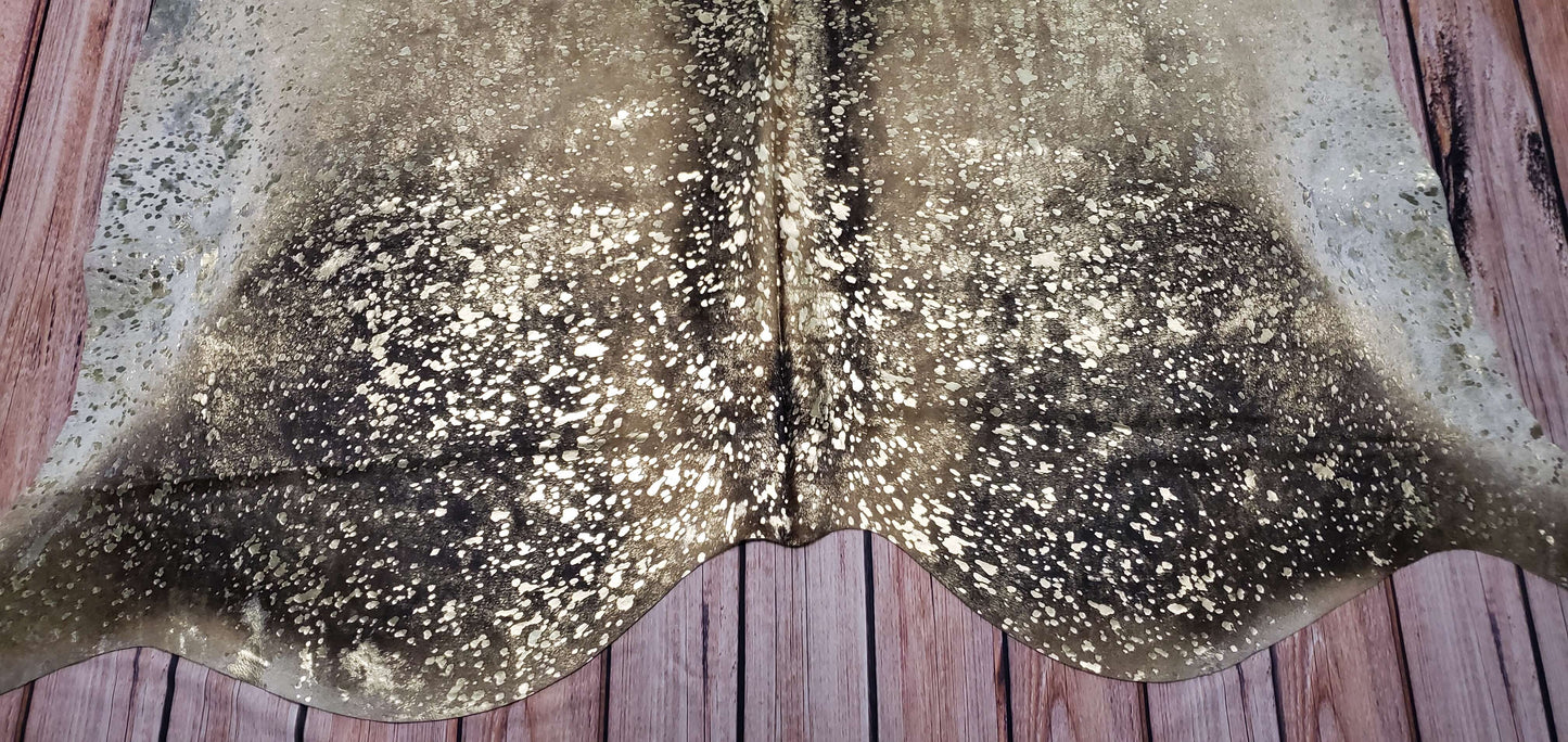 Metallic Dark Gold Cowhide Rug 7ft x 6.5ft