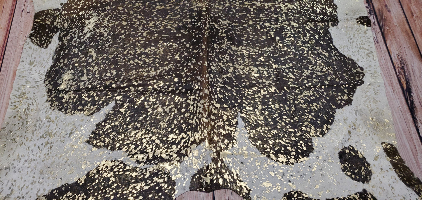 Metallic Black White Cowhide Rug 7ft x 6.5ft