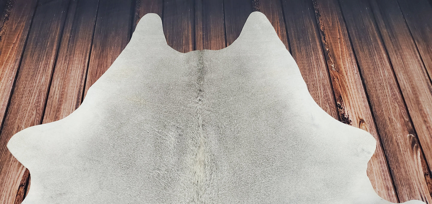 Solid Light Grey Cowhide Rug 7.5ft x 6.6ft