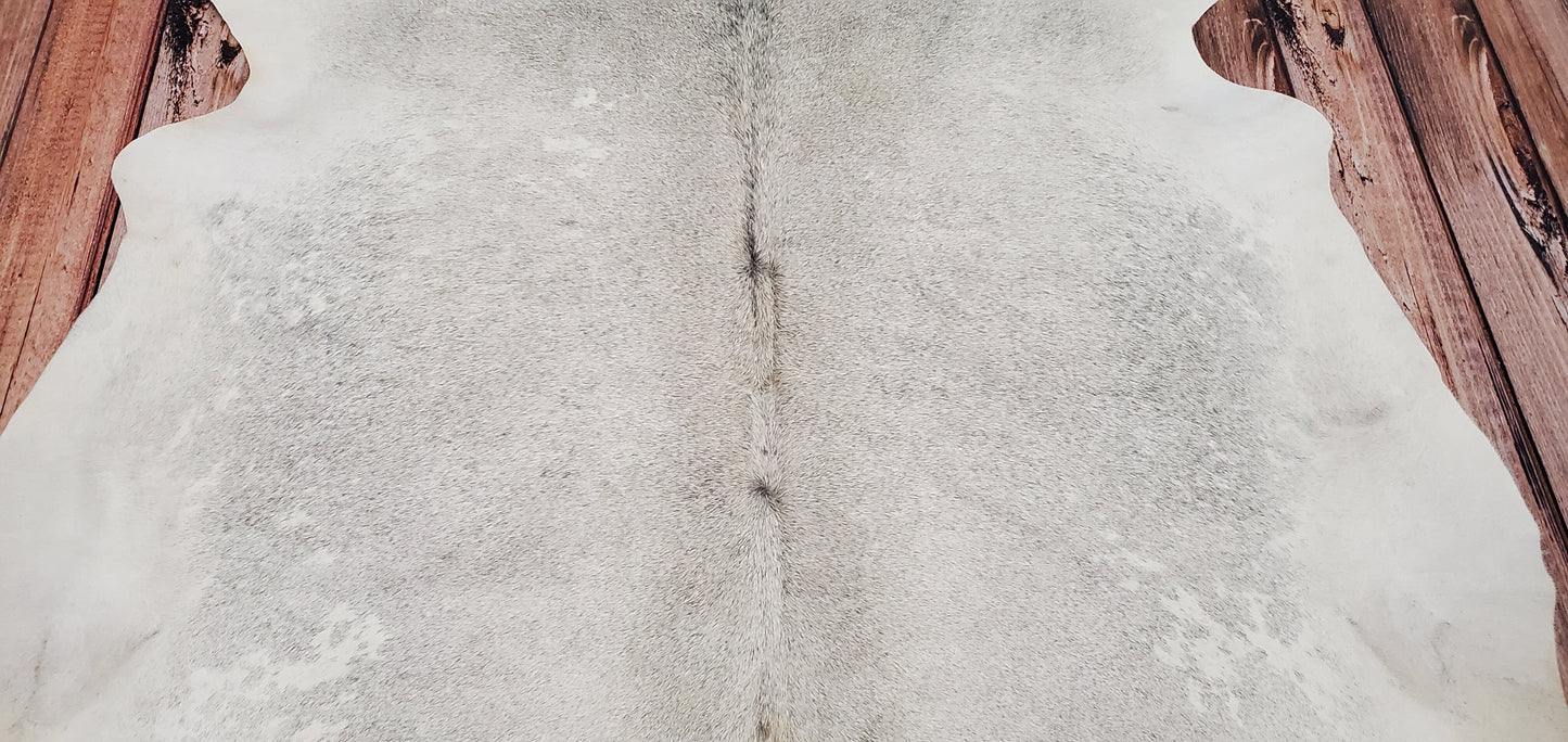 Light Grey White Cowhide Rug 7ft x 6.8ft