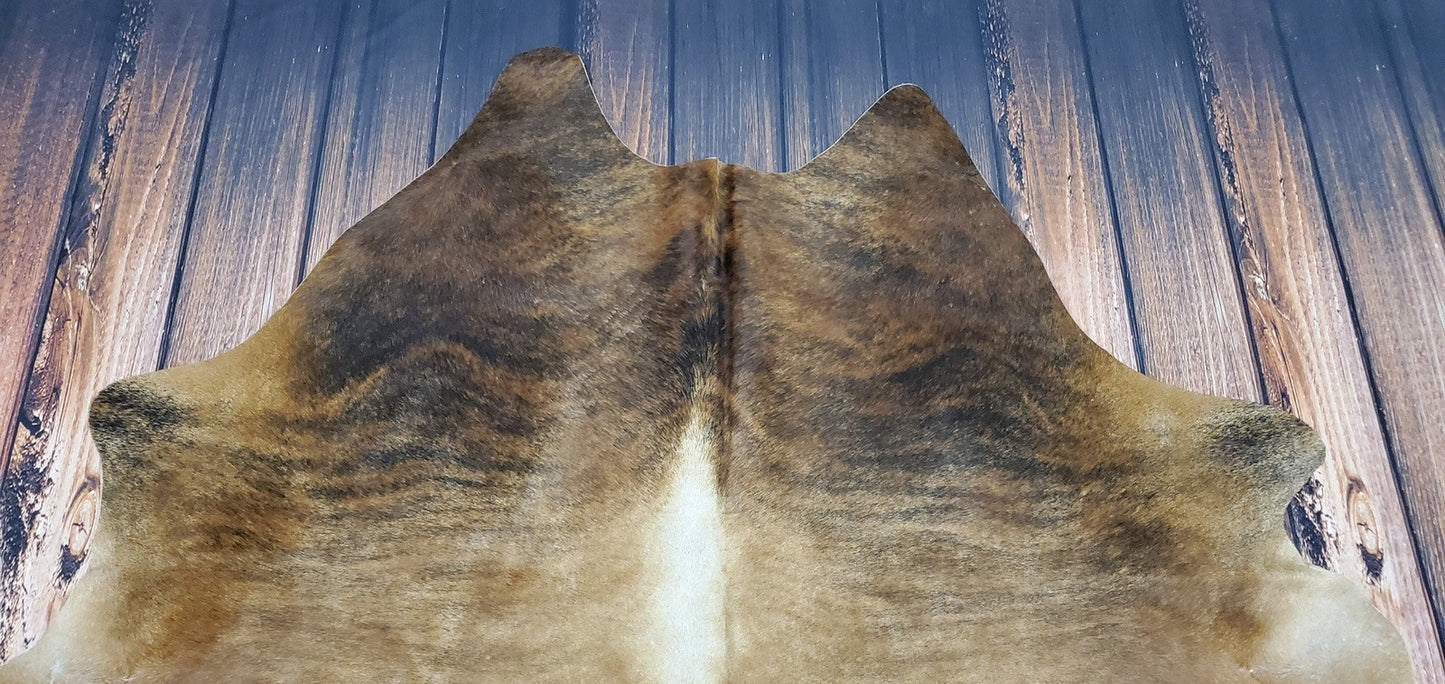 Natural Dark Brown Brindle Cowhide Rug 7ft x 6ft