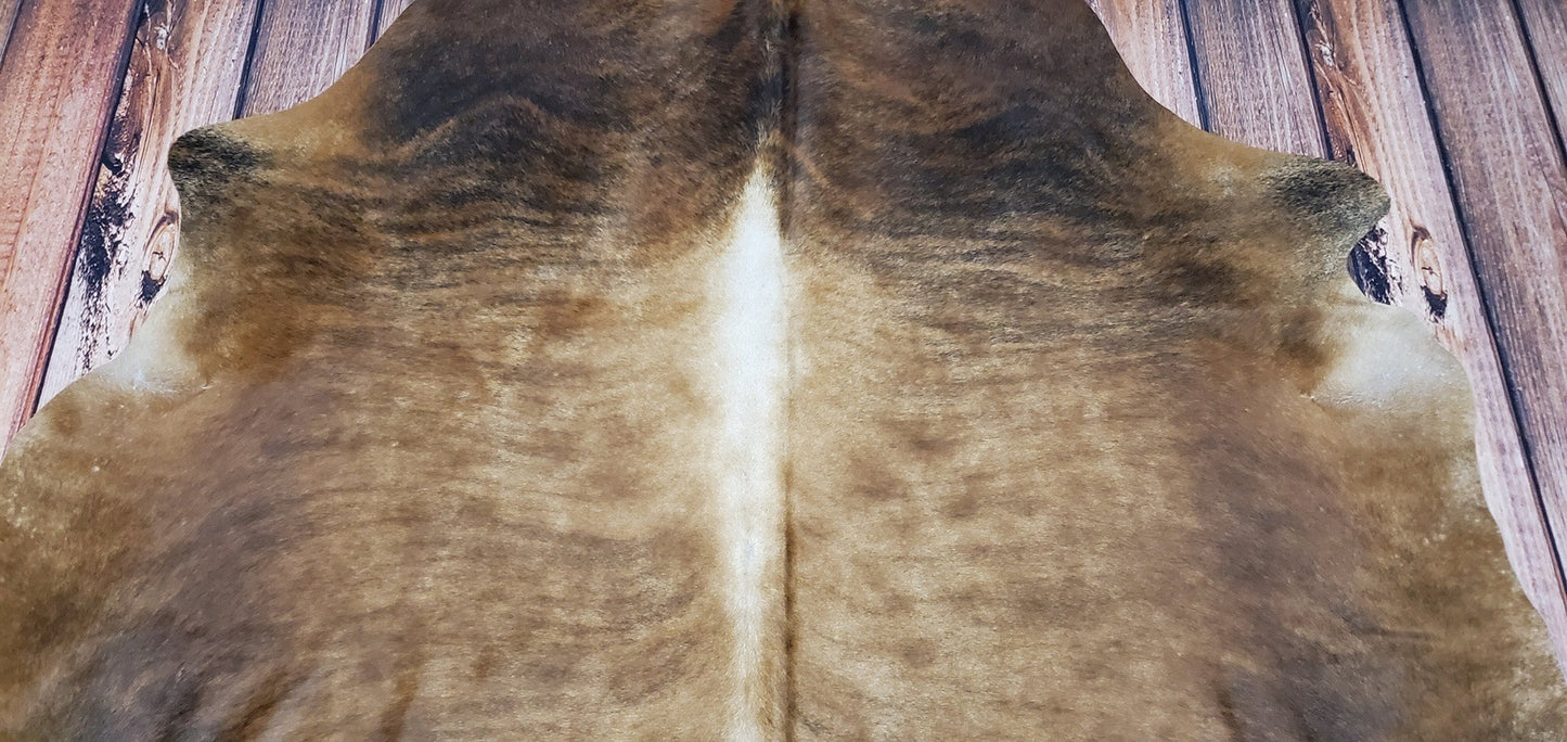 Natural Dark Brown Brindle Cowhide Rug 7ft x 6ft