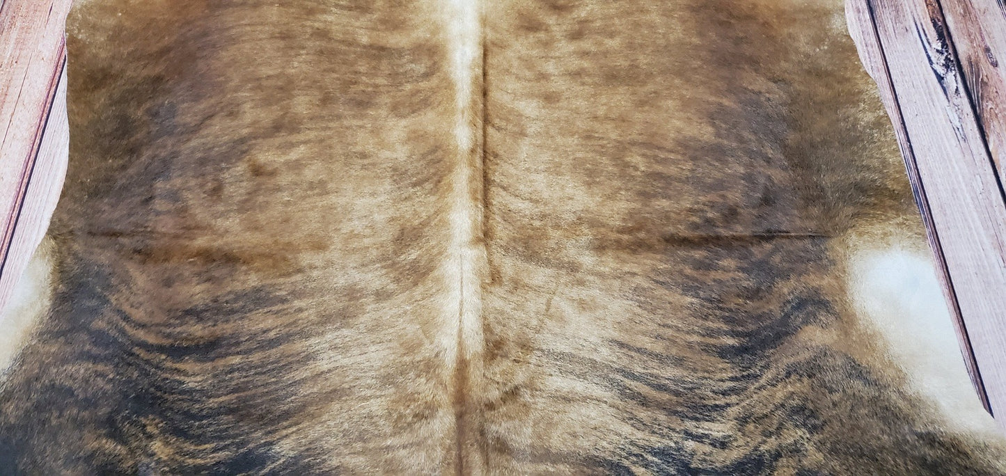 Natural Dark Brown Brindle Cowhide Rug 7ft x 6ft