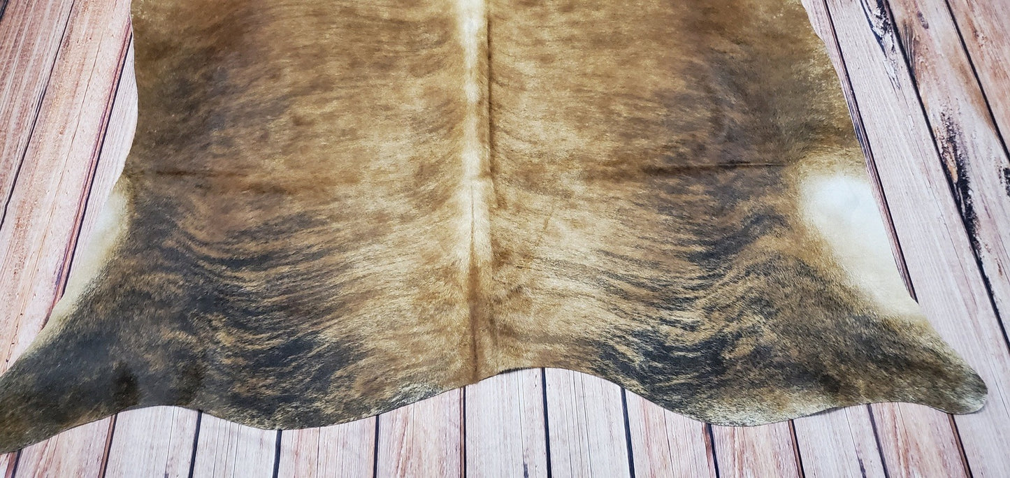 Natural Dark Brown Brindle Cowhide Rug 7ft x 6ft