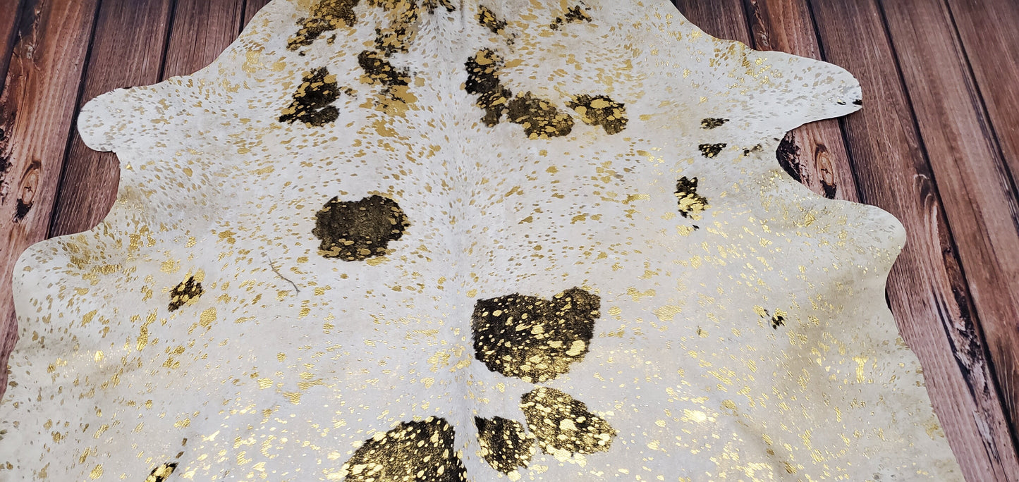 Large Bright Metallic Cowhide Rug 7.6ft x 6.3ft