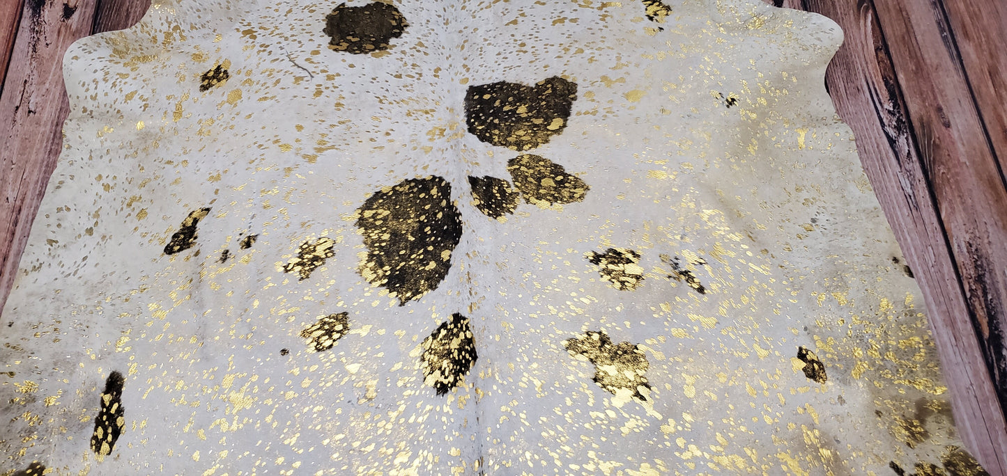 Large Bright Metallic Cowhide Rug 7.6ft x 6.3ft