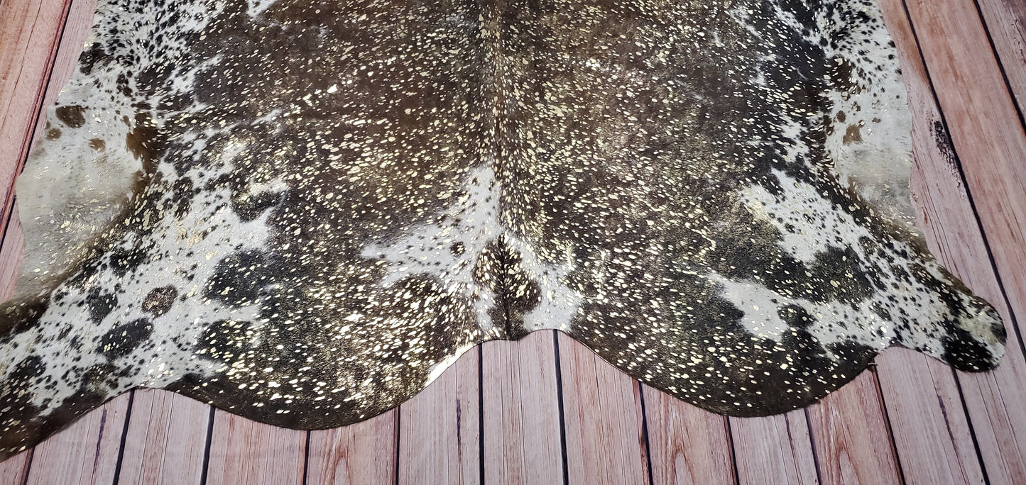 Metallic On Dark Cowhide Rug 8.2ft x 7.4ft