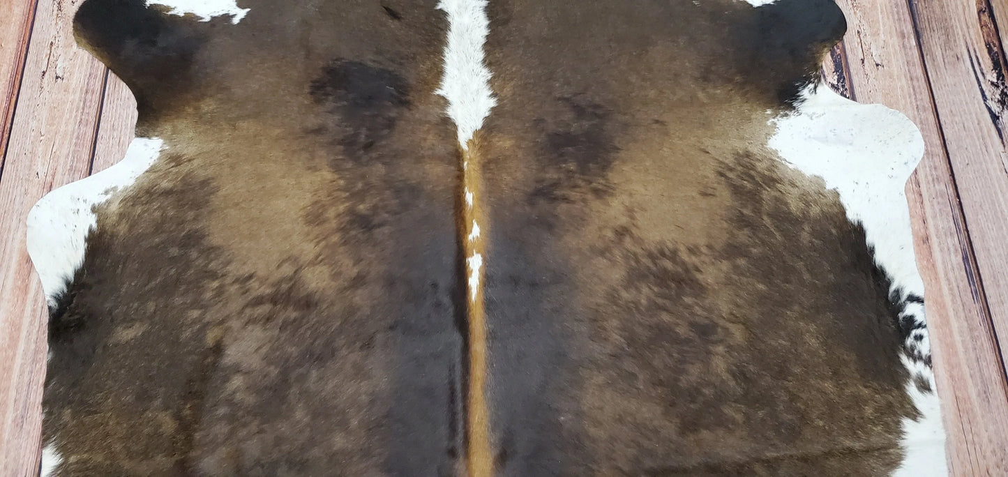 Genuine Cowhide Rug Dark Tricolor 6ft x 5ft