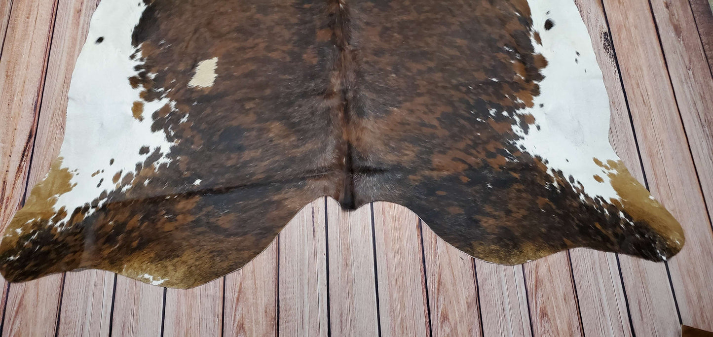 Tricolor Dark Cowhide Rug 6.6ft x 6.6ft