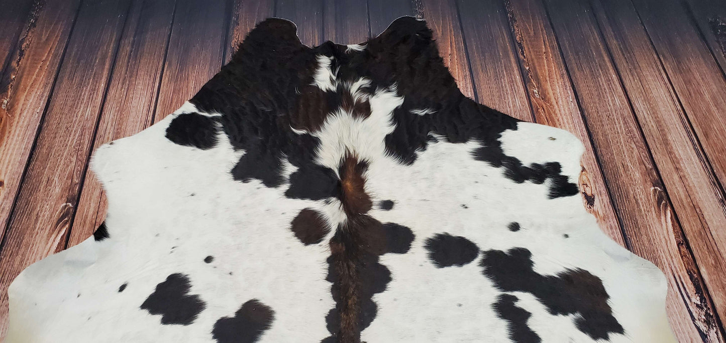 Extra Large Cowhide Rug Speckled Tricolor 7.6ft x 6.8ft