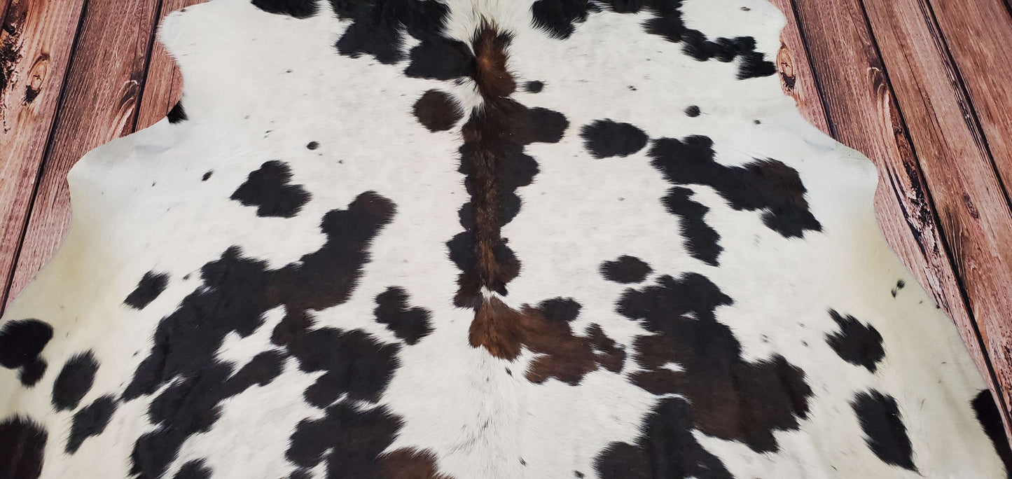 Extra Large Cowhide Rug Speckled Tricolor 7.6ft x 6.8ft