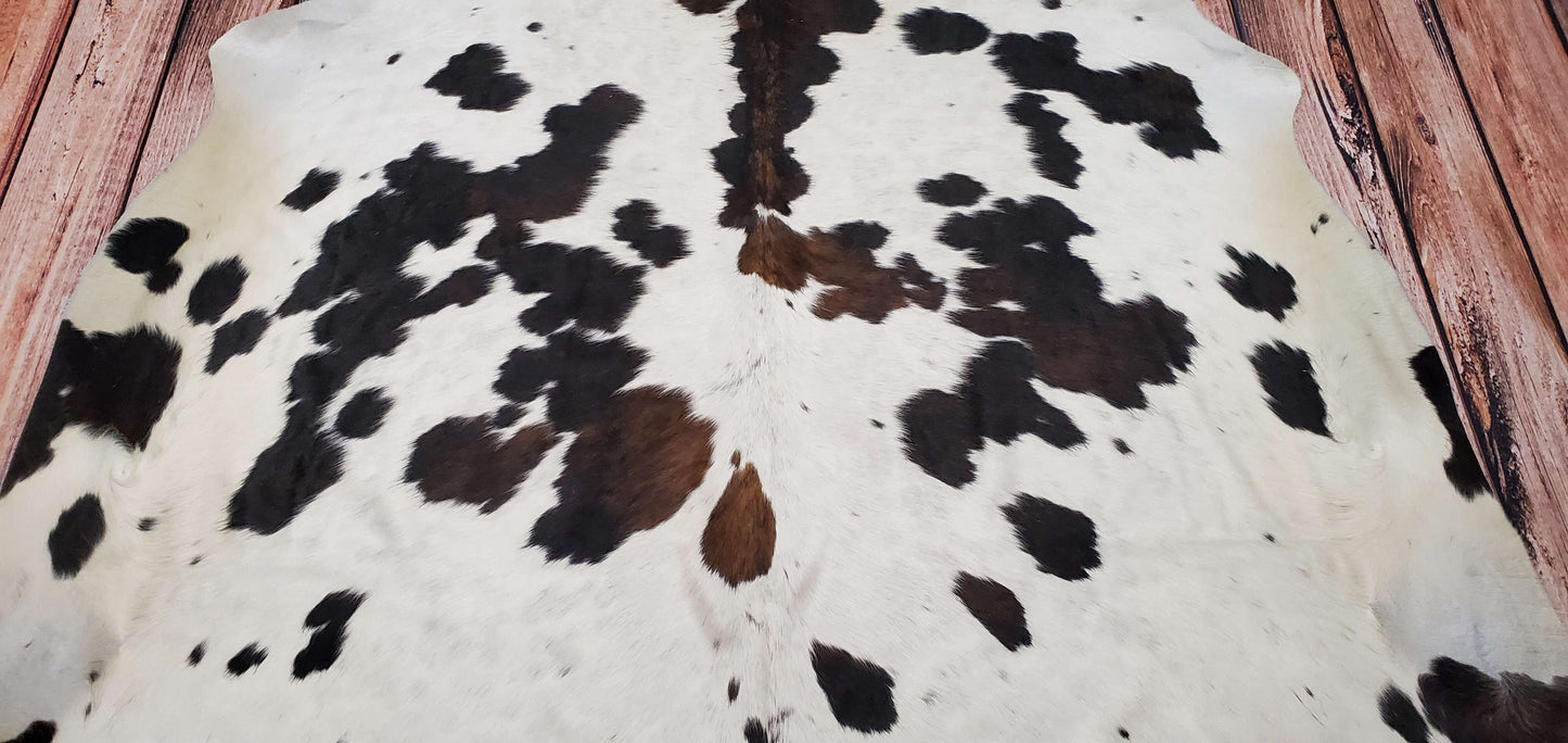 Extra Large Cowhide Rug Speckled Tricolor 7.6ft x 6.8ft