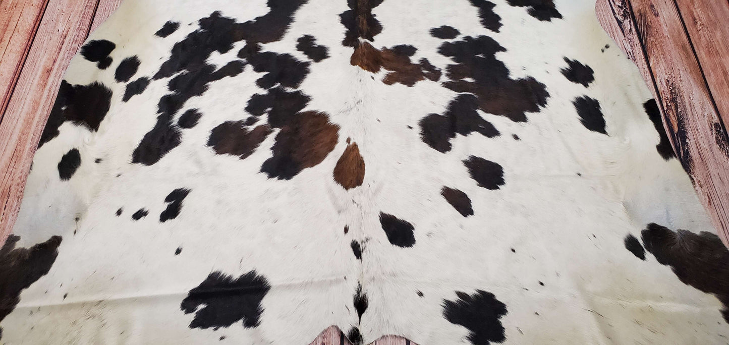 Extra Large Cowhide Rug Speckled Tricolor 7.6ft x 6.8ft