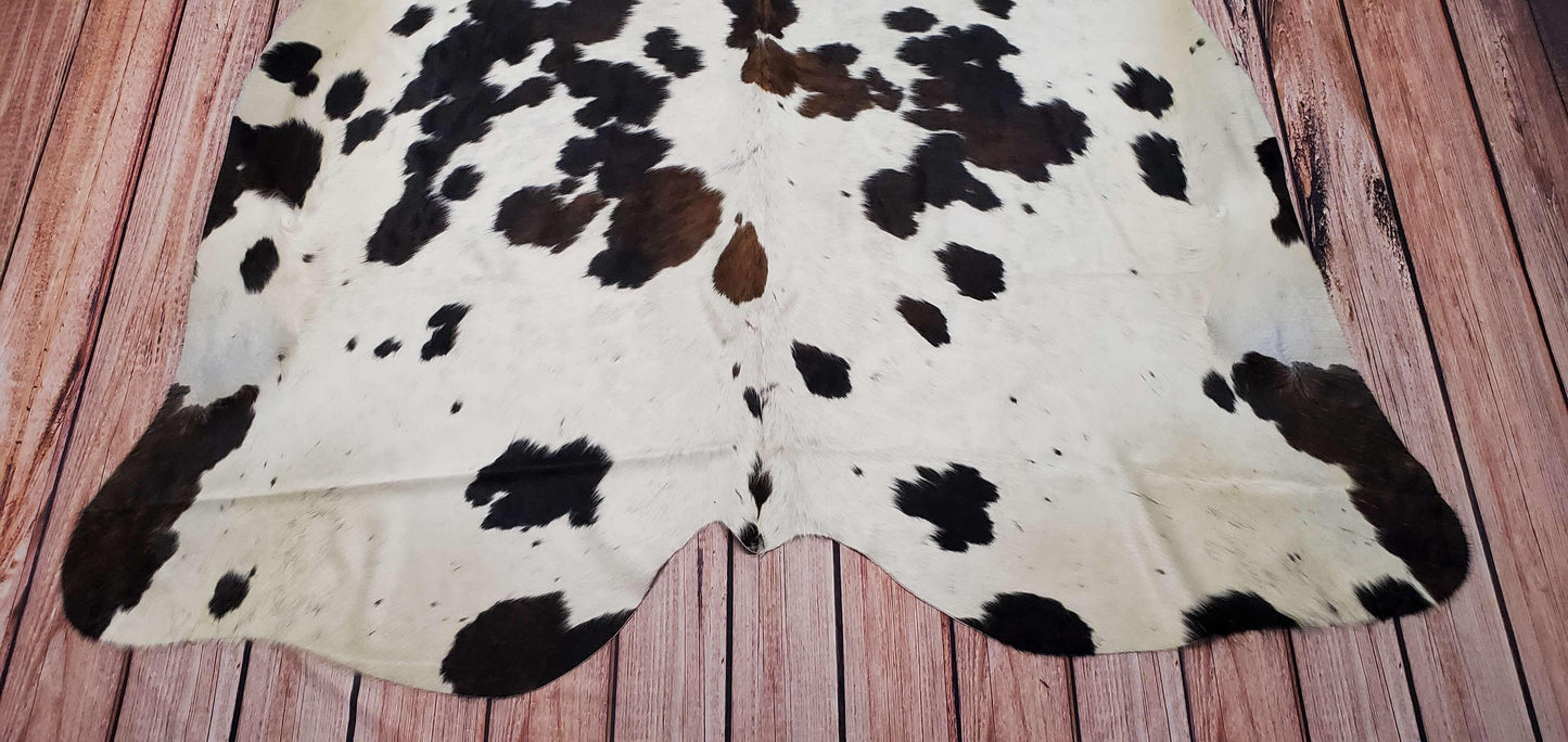 Extra Large Cowhide Rug Speckled Tricolor 7.6ft x 6.8ft