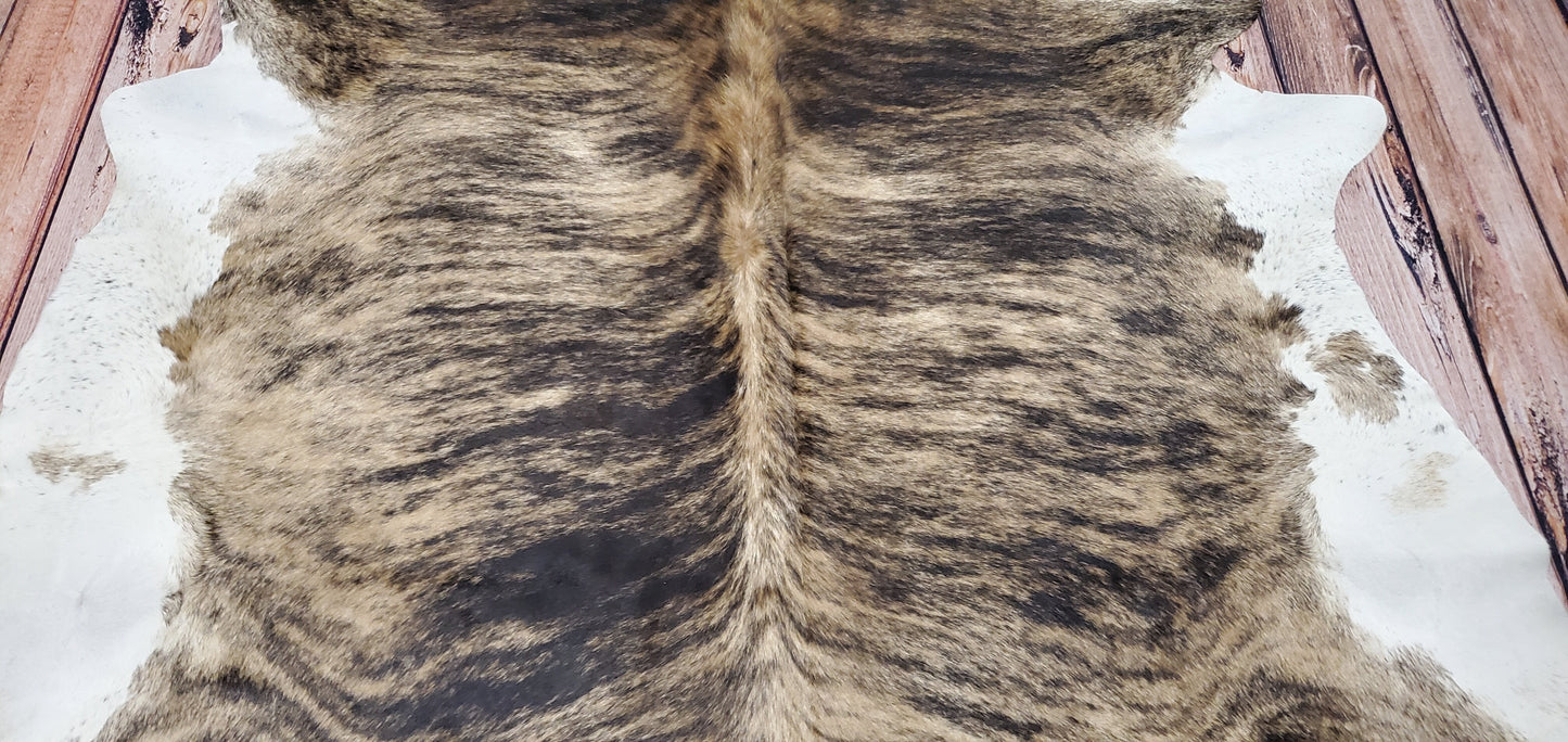 Exotic Dark Tricolor Cowhide Rug 7.5ft x 7.9ft