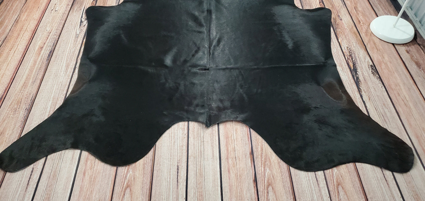 Brazilian Exotic Black Cowhide Rug 7.8ft x 6.5ft