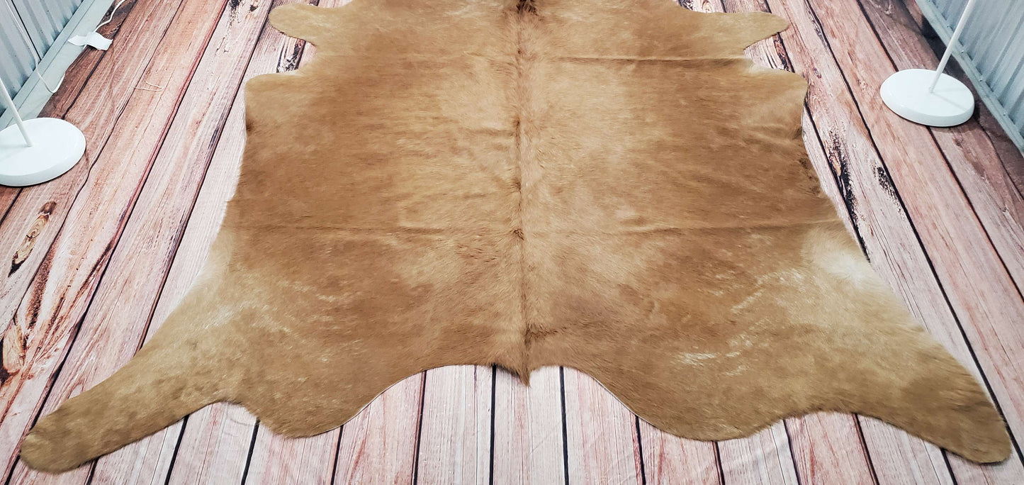 Natural Brown Beige Cowhide Rug 7.6ft x 6.8ft