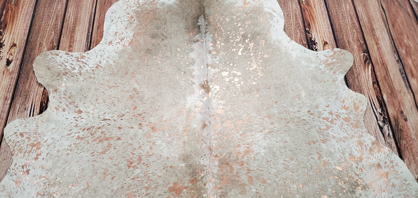 Large Exotic Gold Metallic Cowhide Rug 7.4ft x 6.7ft