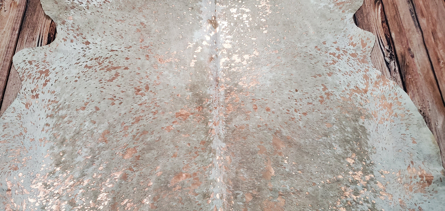 Large Exotic Gold Metallic Cowhide Rug 7.4ft x 6.7ft