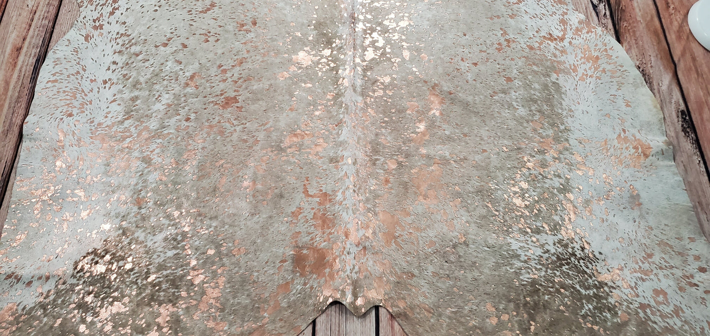 Large Exotic Gold Metallic Cowhide Rug 7.4ft x 6.7ft