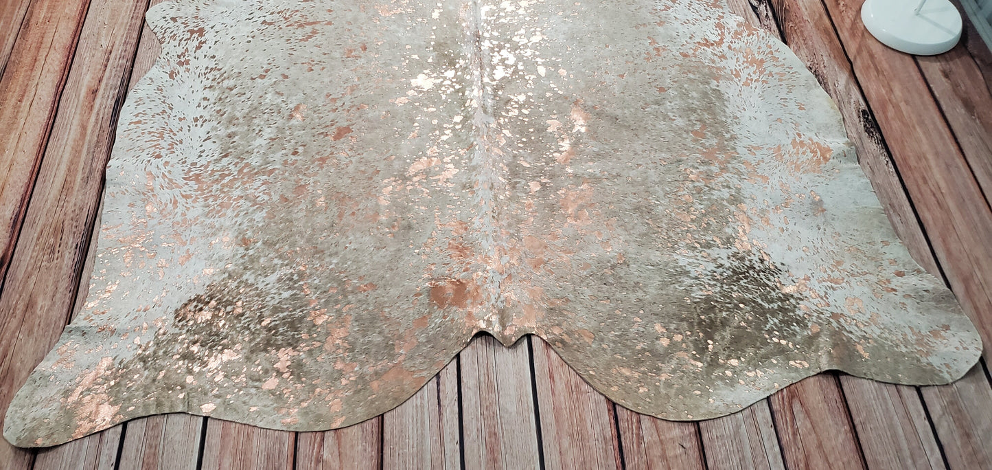 Large Exotic Gold Metallic Cowhide Rug 7.4ft x 6.7ft