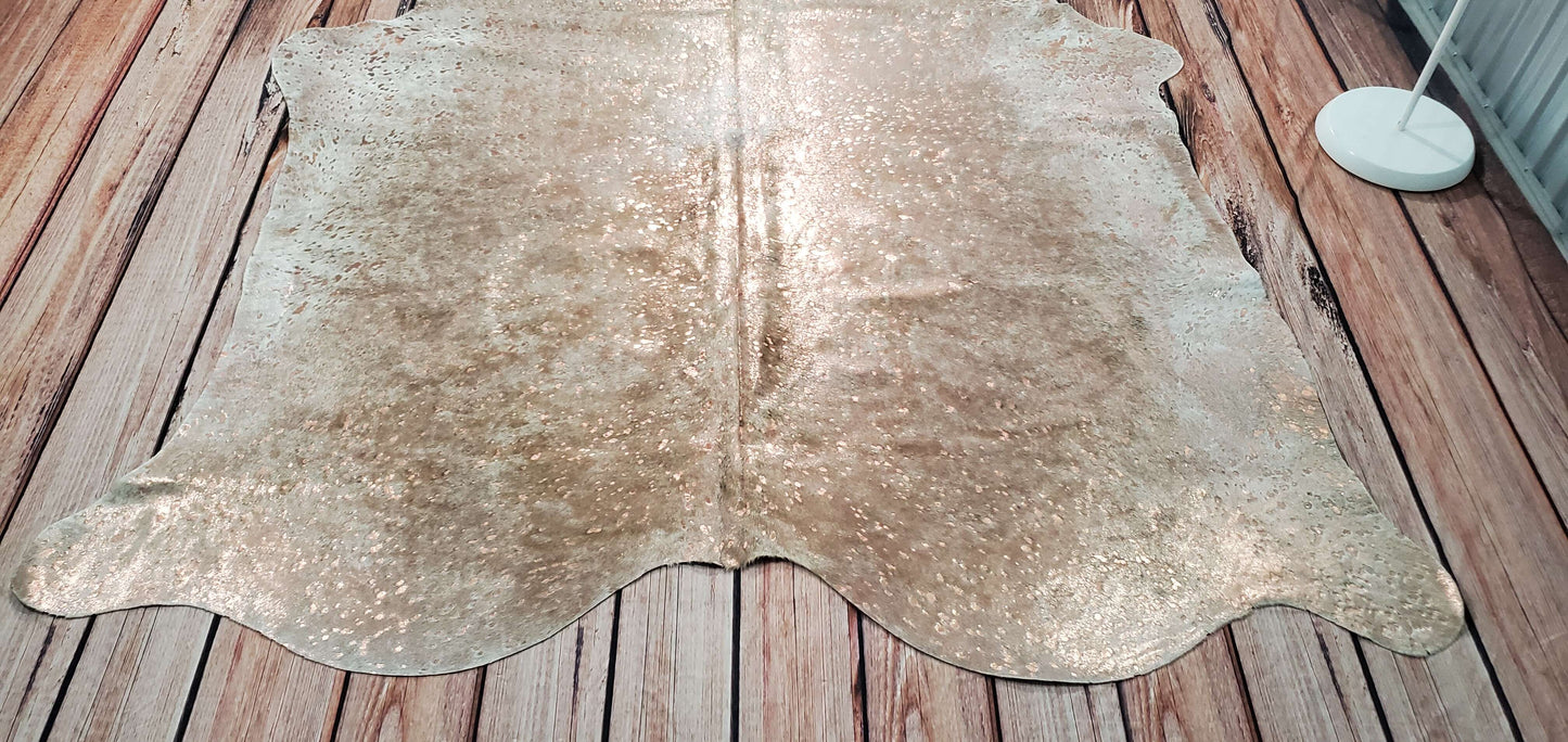 Gold Metallic Cowhide Rug Brazilian Large 7ft x 6ft