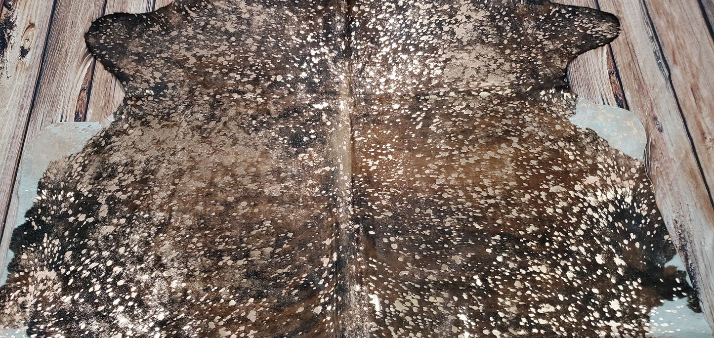 Metallic Gold On Dark Cowhide Rug 7ft x 6.5ft