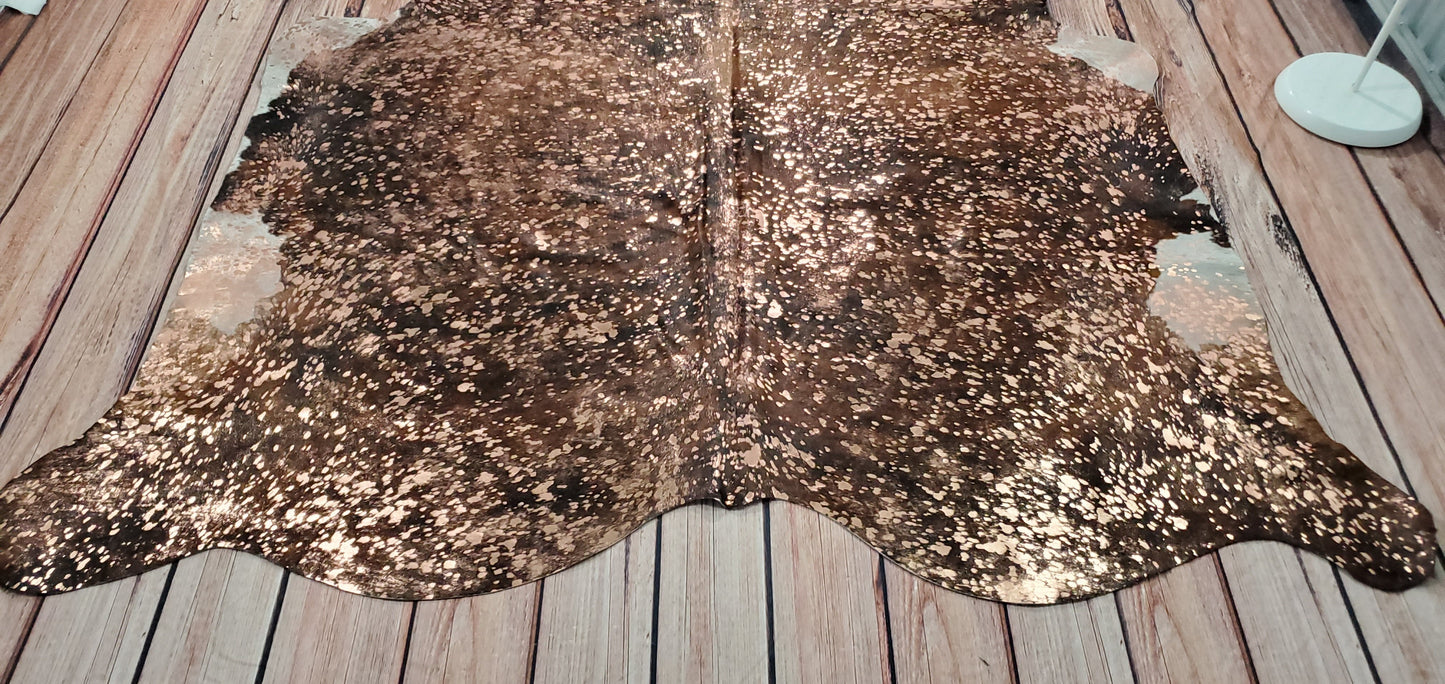 Metallic Gold On Dark Cowhide Rug 7ft x 6.5ft