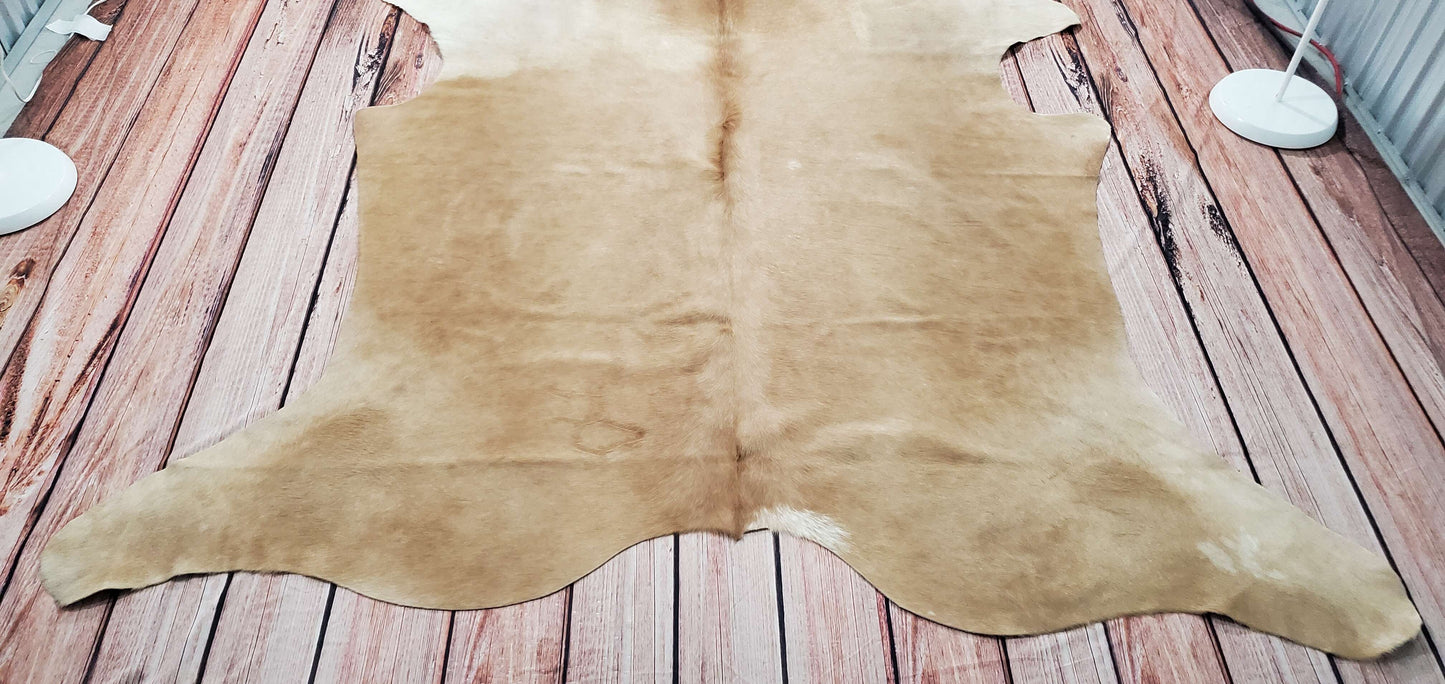 Exotic Light Brown Beige Cowhide Rug 7.2ft x 6.6ft