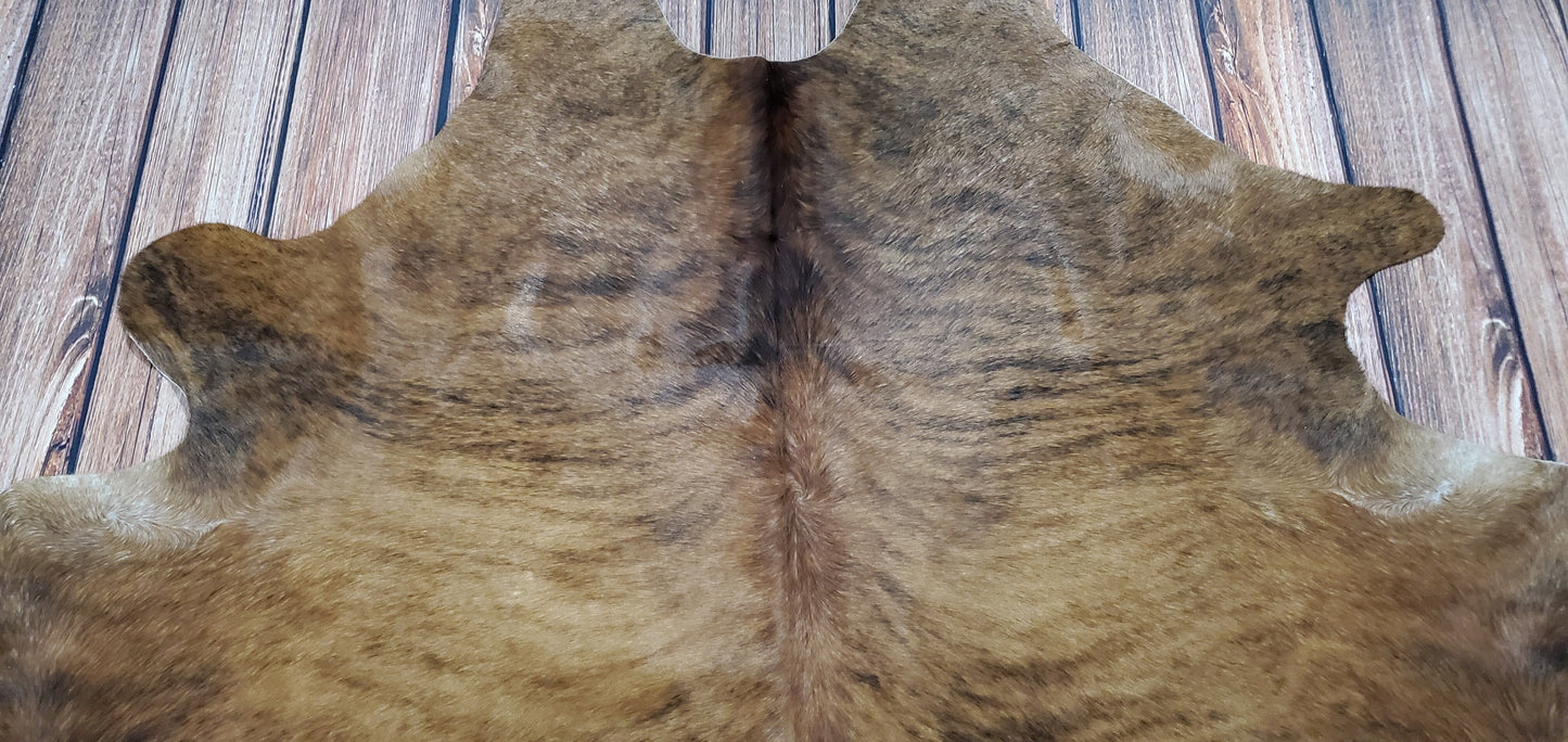 Medium Brown Brindle Cowhide Rug 6.8ft x 5.6ft