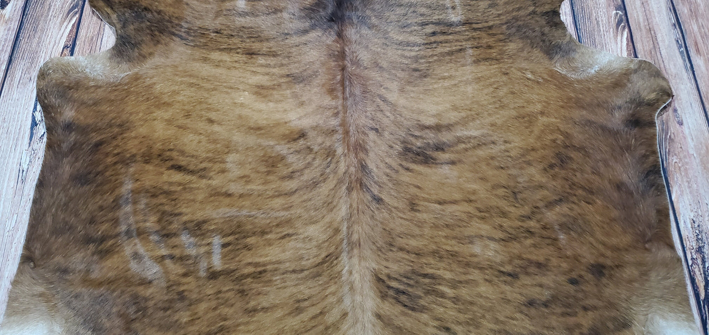 Medium Brown Brindle Cowhide Rug 6.8ft x 5.6ft