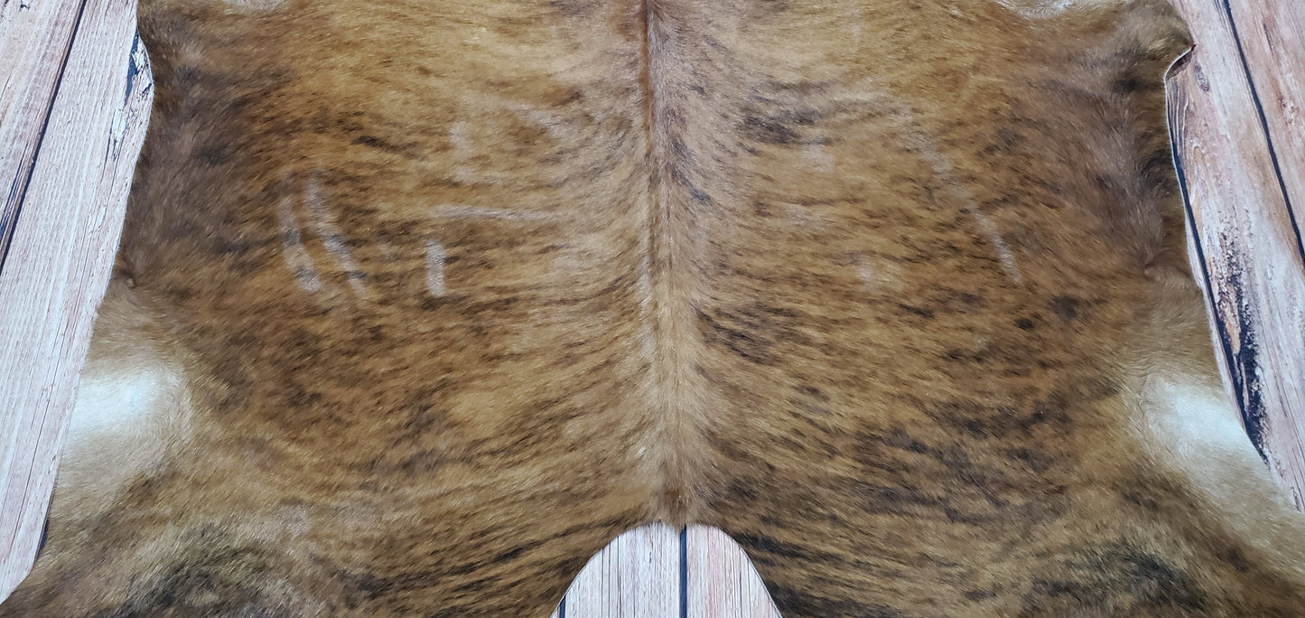 Medium Brown Brindle Cowhide Rug 6.8ft x 5.6ft