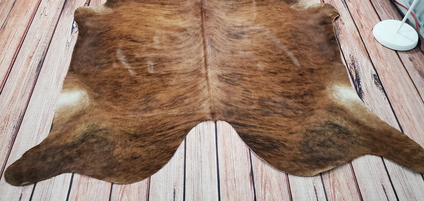 Medium Brown Brindle Cowhide Rug 6.8ft x 5.6ft