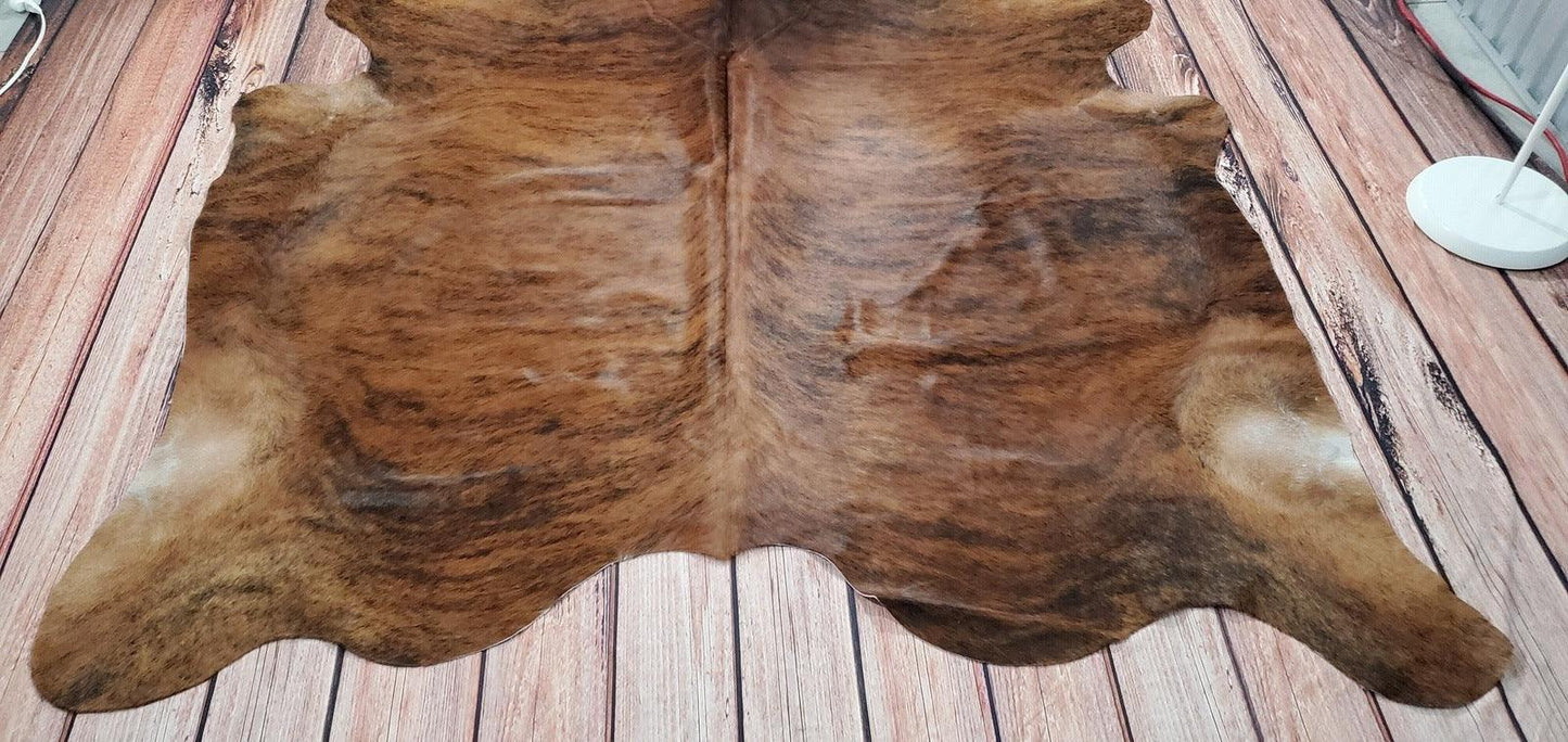 Brazilian Brown Brindle Cowhide Rug 6.2ft x 6ft