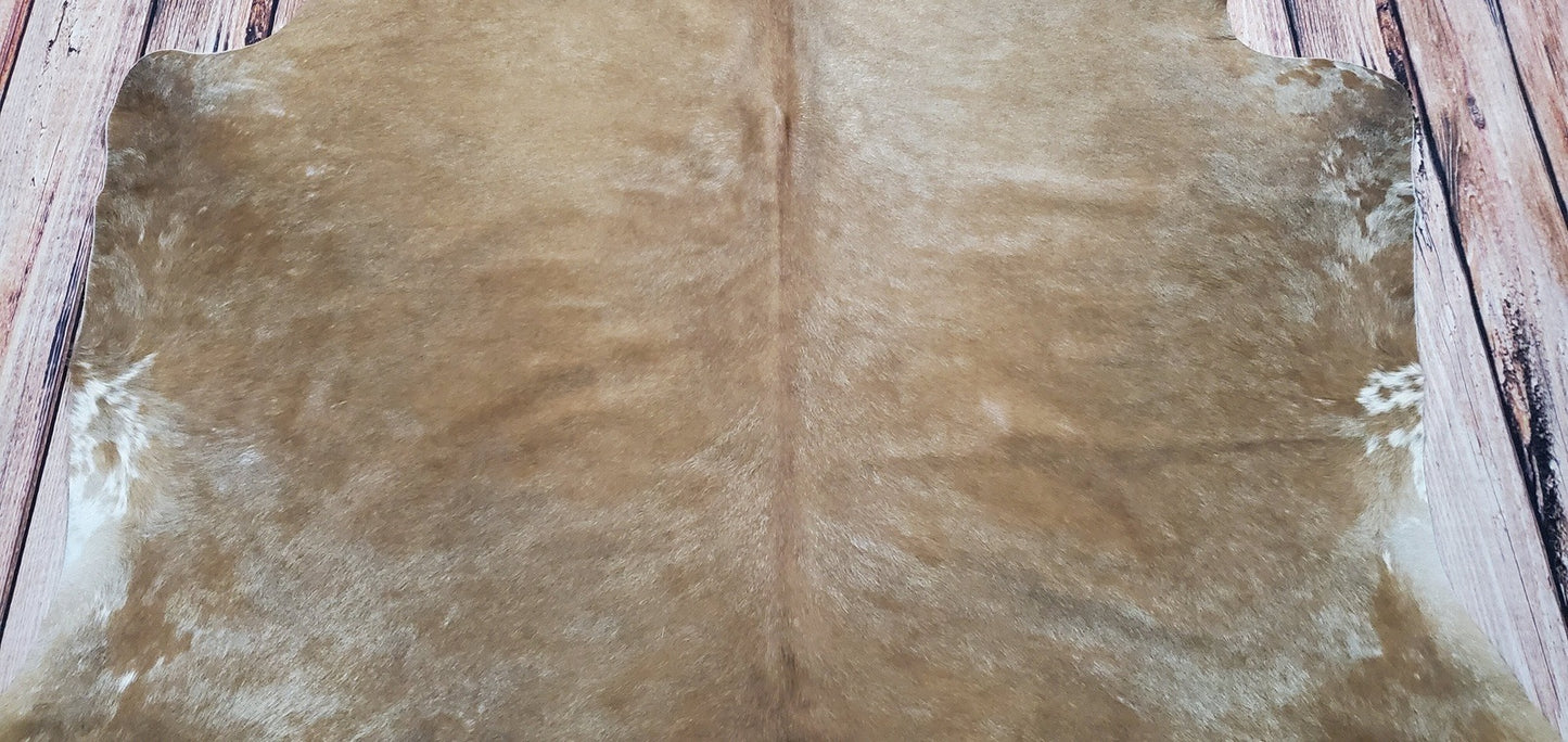 Extra Large Cowhide Rug Beige Brown 7ft x 6.4ft