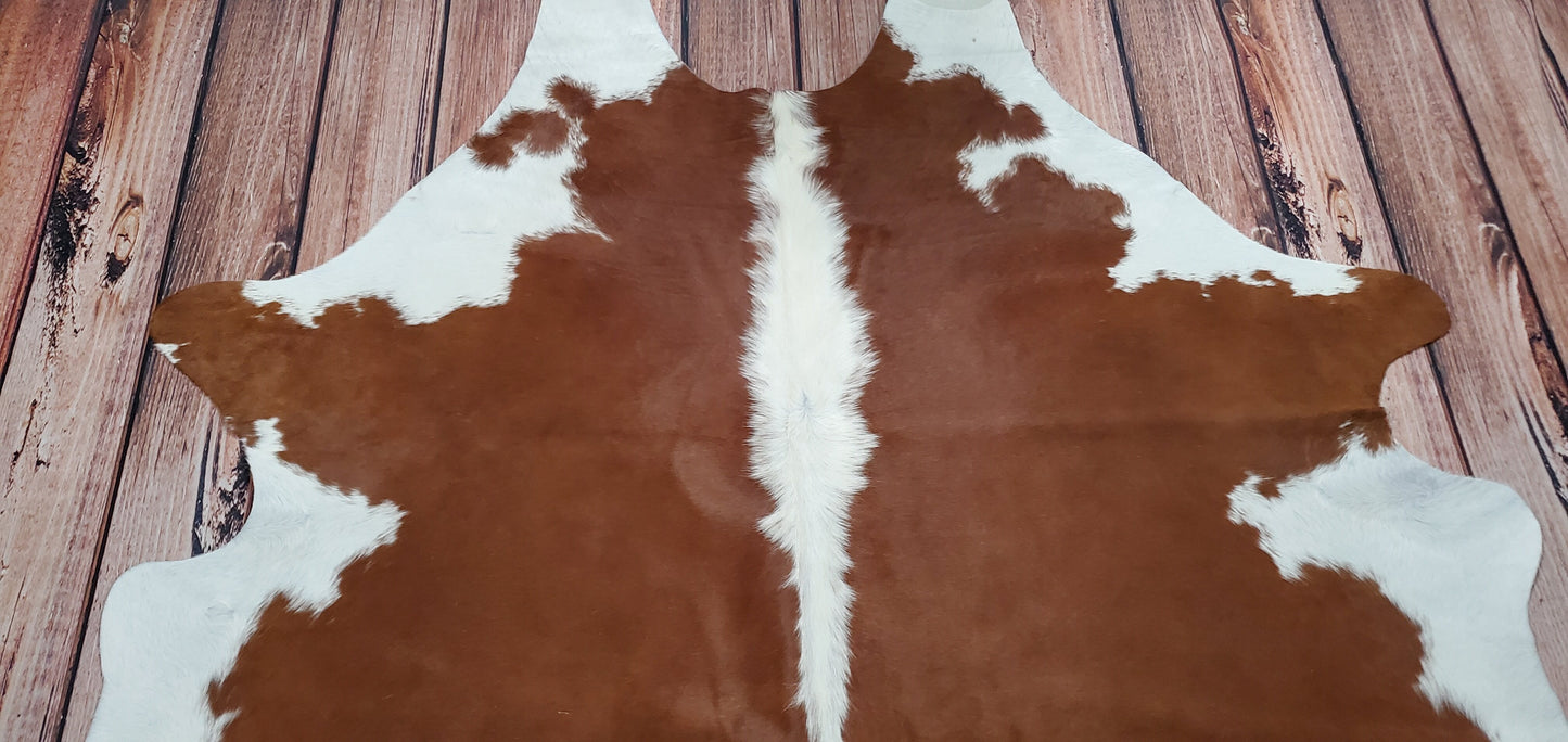 Real Cowhide Rug Brown Hereford 6.5ft x 6.2ft