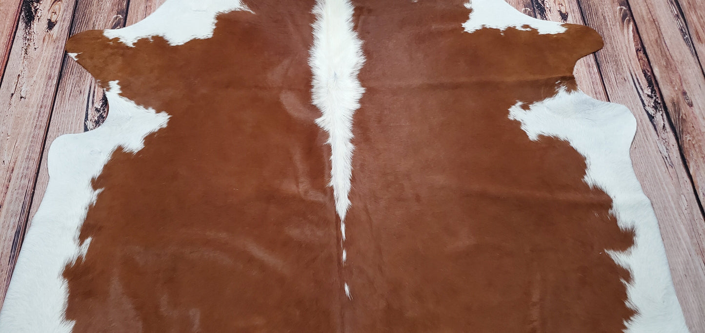 Real Cowhide Rug Brown Hereford 6.5ft x 6.2ft