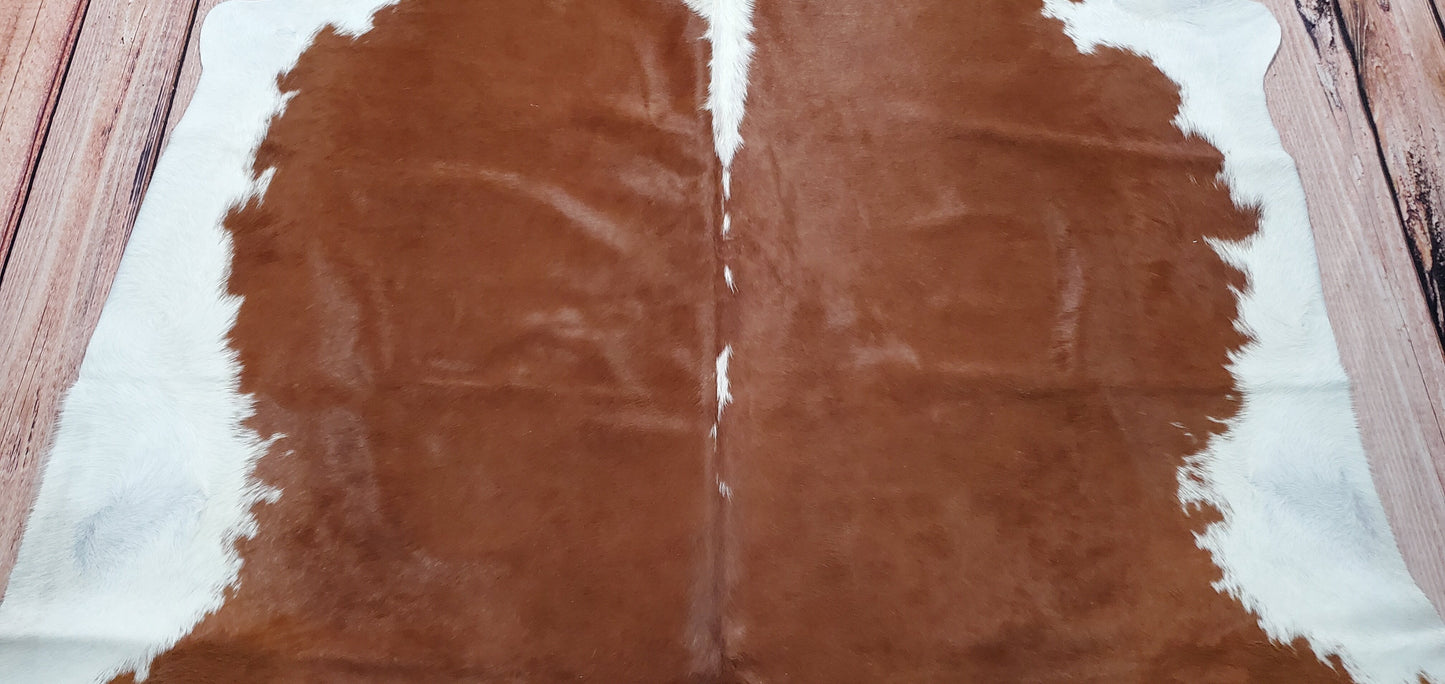 Real Cowhide Rug Brown Hereford 6.5ft x 6.2ft