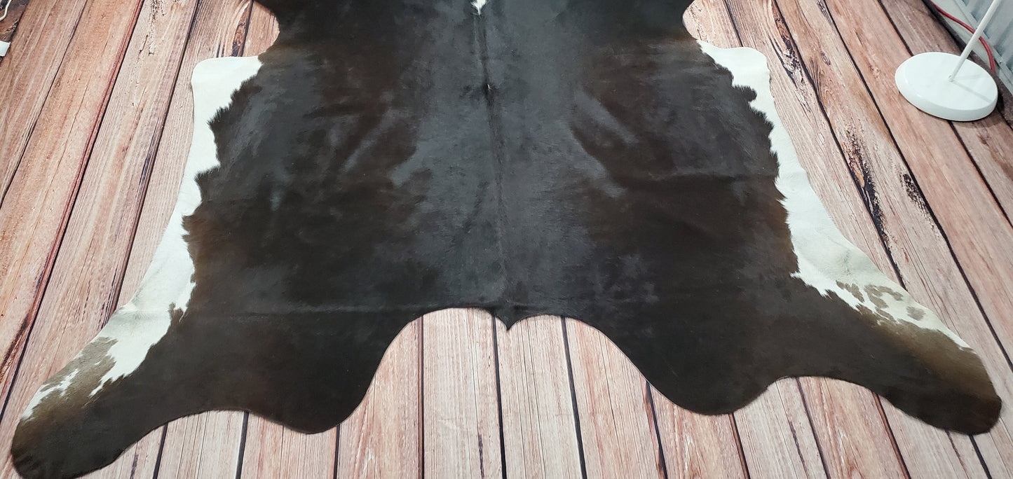 Large Dark Brown Black Cowhide Rug 6.5ft x 6.2ft