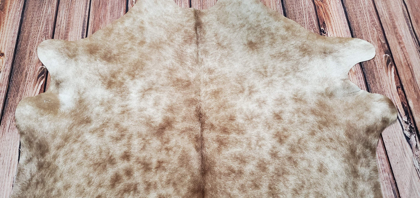 Speckled Beige Cowhide Rug 6.3ft x 5.6ft