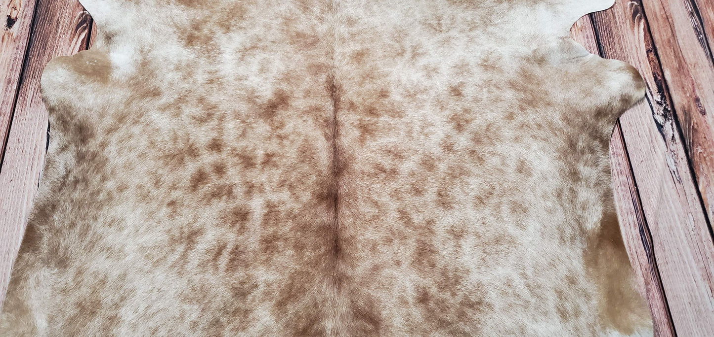 Speckled Beige Cowhide Rug 6.3ft x 5.6ft