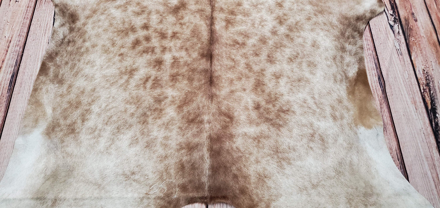 Speckled Beige Cowhide Rug 6.3ft x 5.6ft