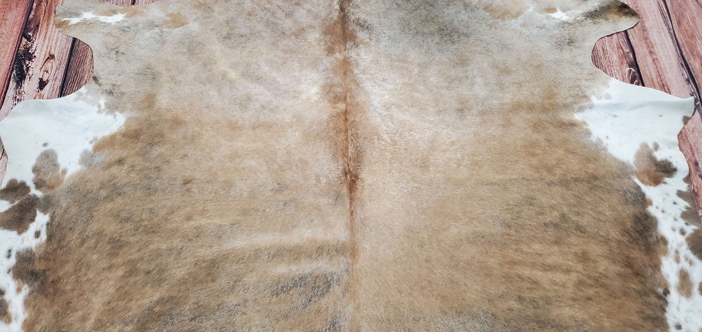 Cowhide Rug Dark Beige Brown White 7.2ft x 7ft