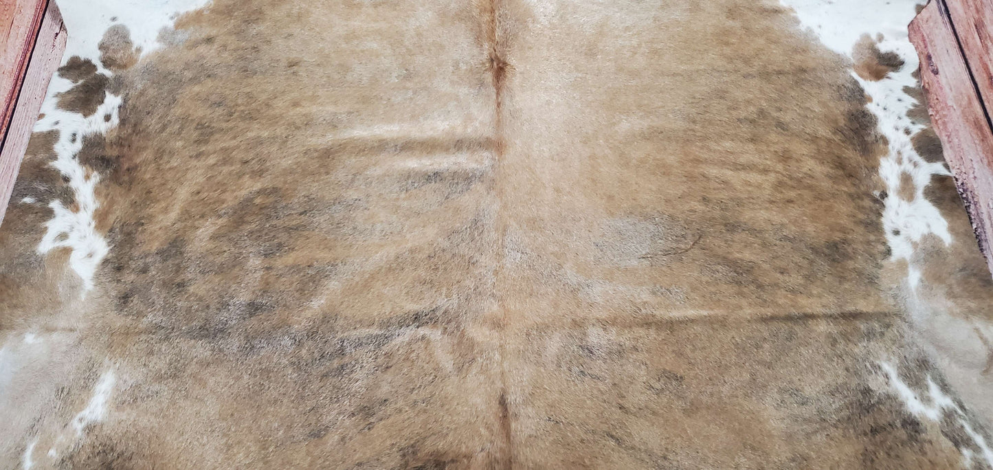 Cowhide Rug Dark Beige Brown White 7.2ft x 7ft