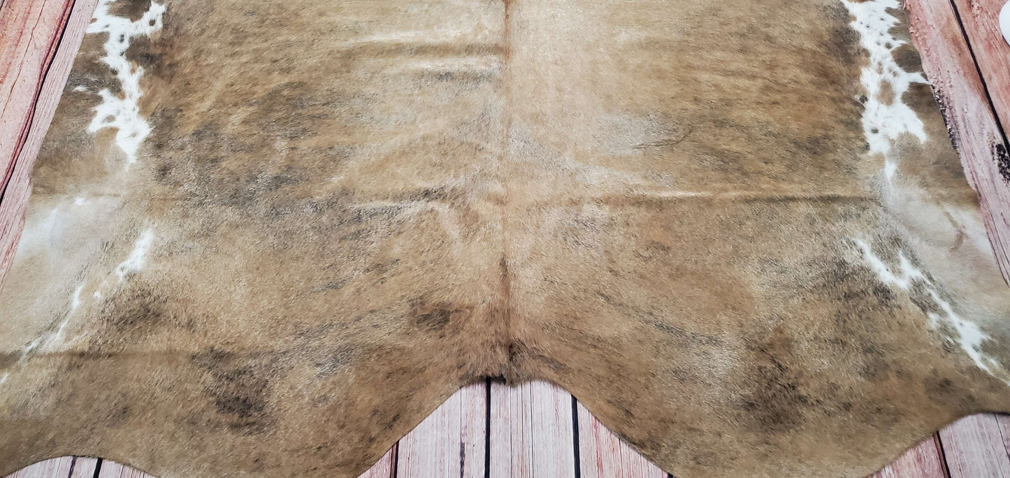 Cowhide Rug Dark Beige Brown White 7.2ft x 7ft