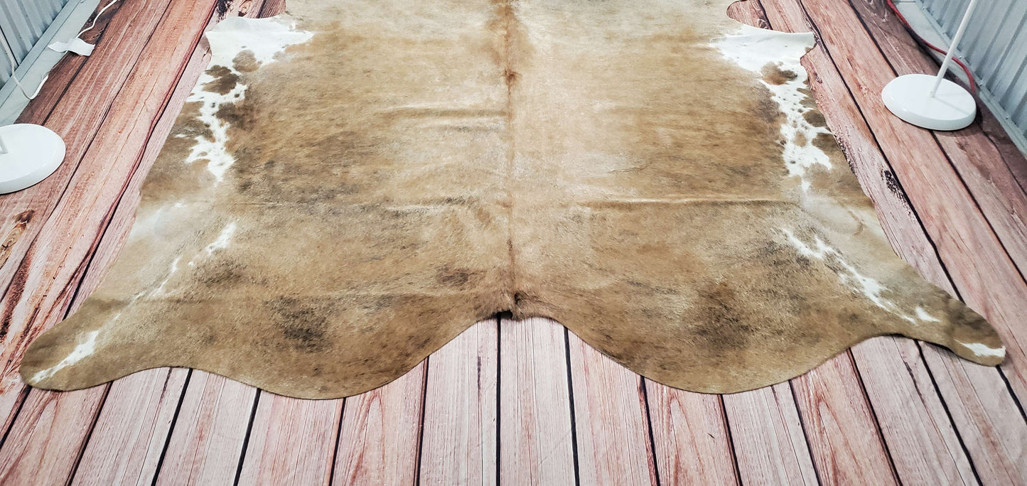 Cowhide Rug Dark Beige Brown White 7.2ft x 7ft