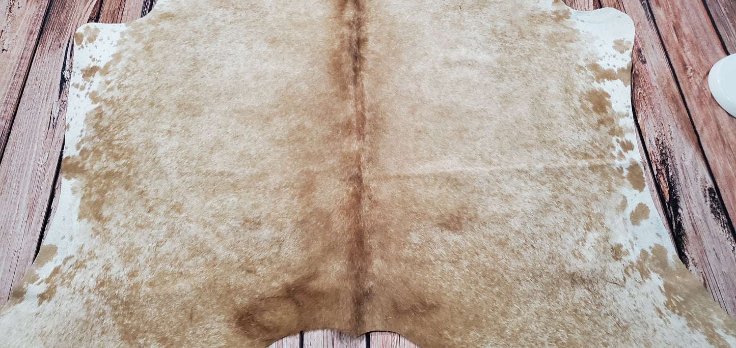 Genuine Cowhide Rug Solid Beige 6.6ft x 6.2ft