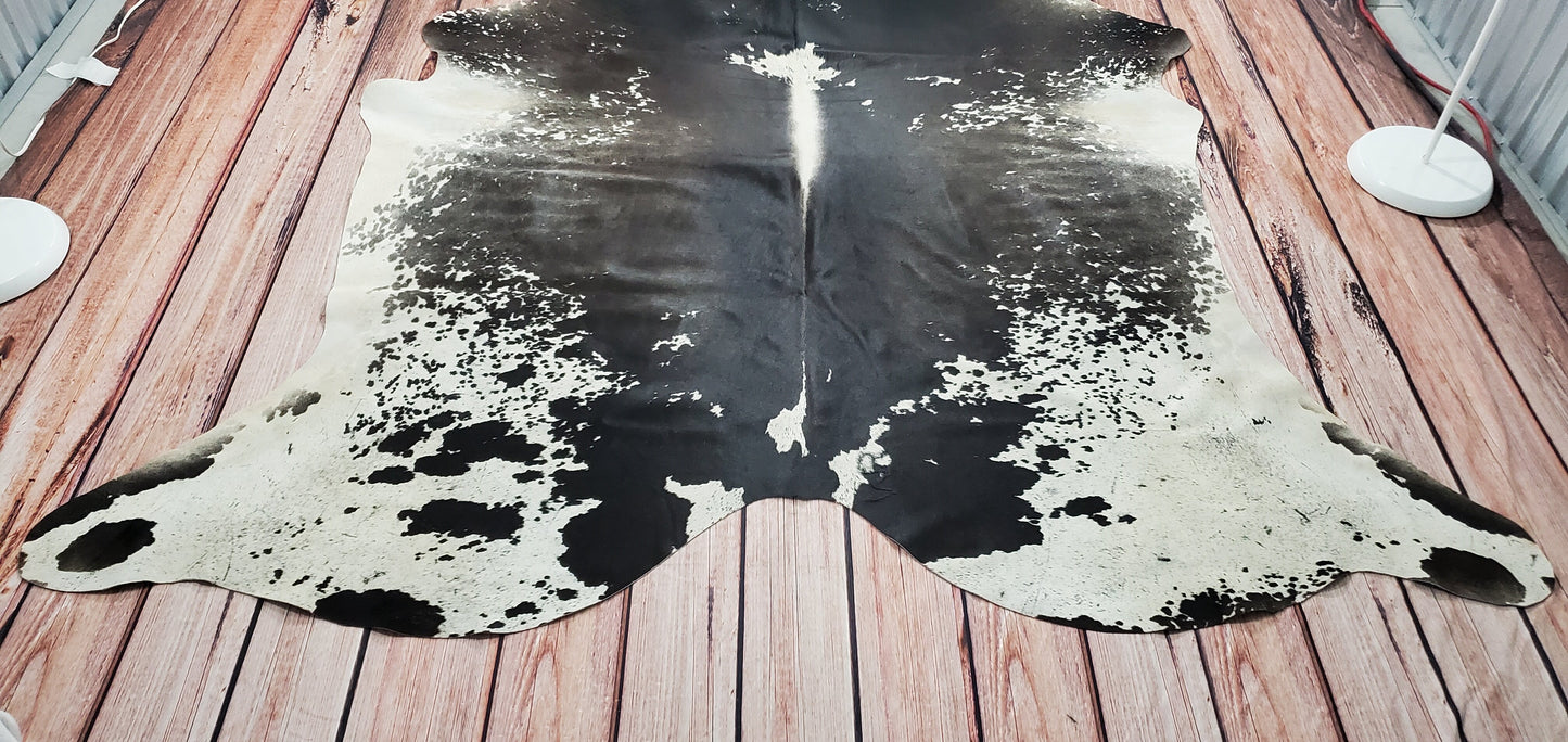 Cowhide Rug Dark Grey Black White7ft x 7ft