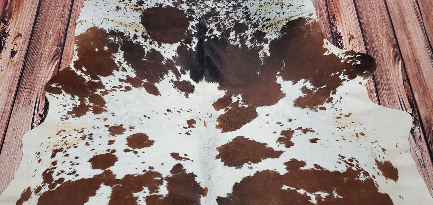 Brown White Spotted Cowhide Rug 7.5ft x 6.1ft